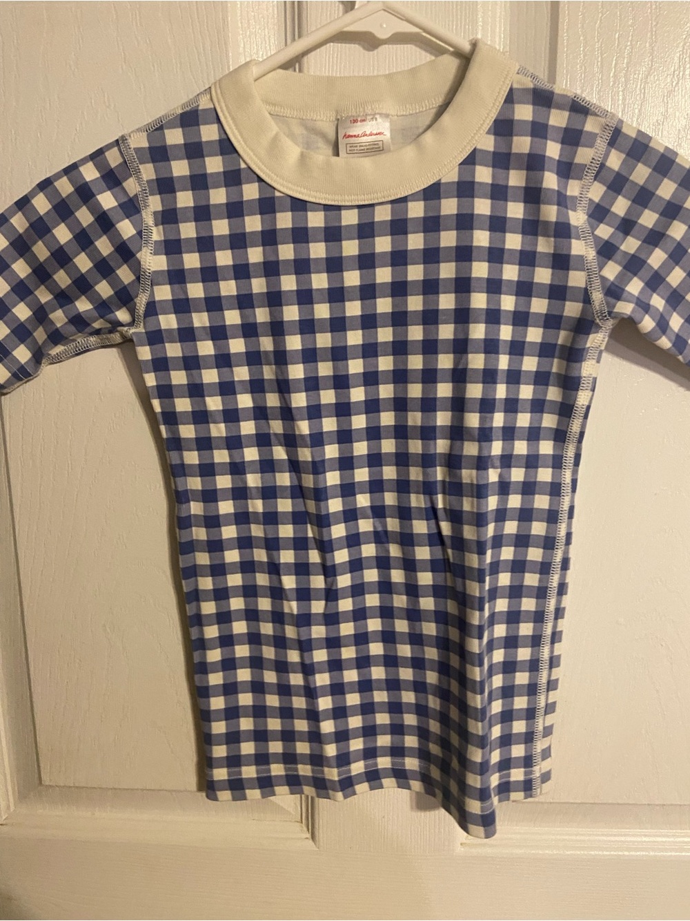 EUC Hanna Andersson Blue Gingham 100% Cotton Girls Sz 8 (130cm) Pajama Short Set